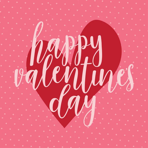Büyük Ölçekli Kırmızı Kalp Üzerine Mutlu Sevgililer Günü Kaligrafi Metni, Noktalı Pembe Noktalar Arkaplan, Aşk Temalı Kartlar, Afişler ve Sosyal Medya Postaları İçin Büyüleyici Vektör Grafiği