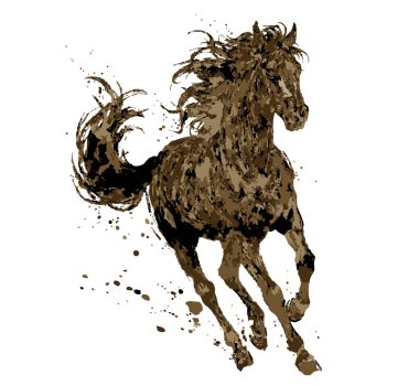 El Çizimi Mürekkep Tarzı Dörtnala At İllüstrasyonu, Sanatsal Kahverengi Aygır Silüeti Boya Dökümlü, 2026 Yılında Beyaz Arkaplan Üzerinde Çin Zodiac Hayvan Grafiği