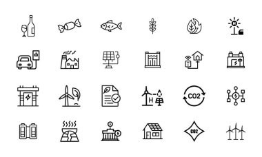 Sürdürülebilirliği ve çevresel kavramları temsil eden el çizimi simgelerinin toplanması