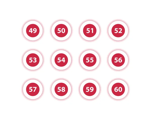 Red Circle Number Bullets in flat design style 49 to 60