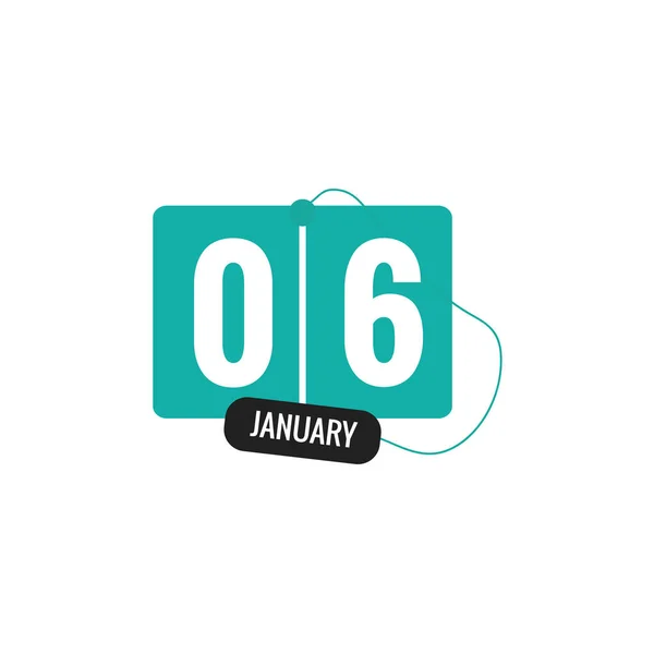06 January Daily Calendar Icon in flat design style green and white