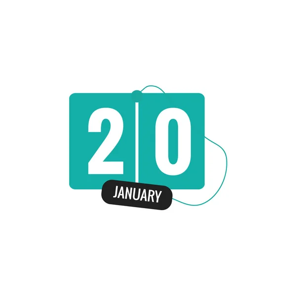 20 January Daily Calendar Icon in flat design style green and white