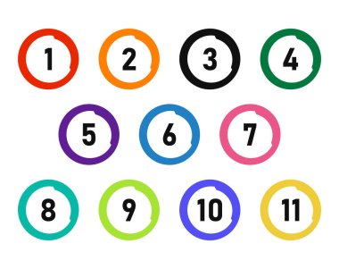 Yuvarlak şekilli renkli kurşun ikonu dizaynı 1 'den 11' e kadar