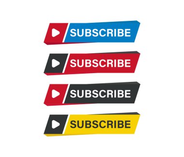 Beyaz arkaplanda çalma simgesi olan renkli abonelik düğmeleri kümesi