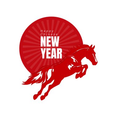 Kırmızı atlı ve kırmızı çerçeveli Çin Yeni Yıl kartı