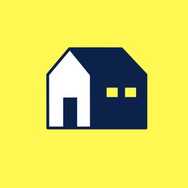 Ev simgesi, imza ve sembol simgesi. Sarı arka planlı düz vektör çizgisi. Simge arayüzü, afiş, düzen, sosyal medya postası, broşür ve mobil uygulamalar için minimalist illüstrasyon.