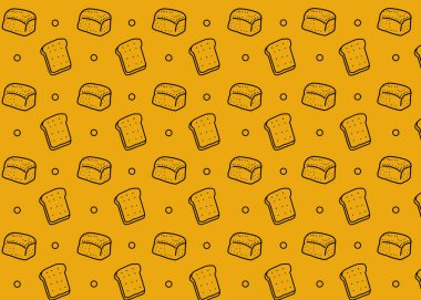 Kusursuz desenli ekmek ikonu, altın arkaplan. Yiyecek işi.