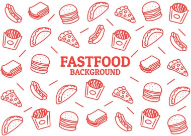 Beyaz arka planda kırmızı çizgili bir yemek çizelgesi, yiyecek ambalajı, menü illüstrasyonları baskı reklamları, yemek işi, fast food işi.