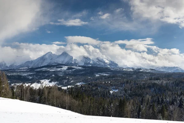 Beau Paysage Hivernal Avec Vue Sur Les Montagnes Tatra — Photo