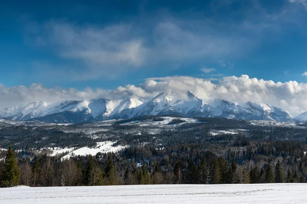 Beau Paysage Hivernal Avec Vue Sur Les Montagnes Tatra — Photo