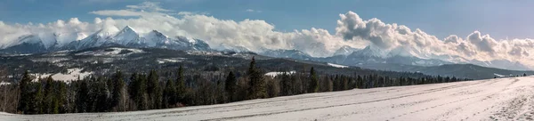 Bela Paisagem Primavera Com Vista Para Montanhas Tatra — Fotografia de Stock