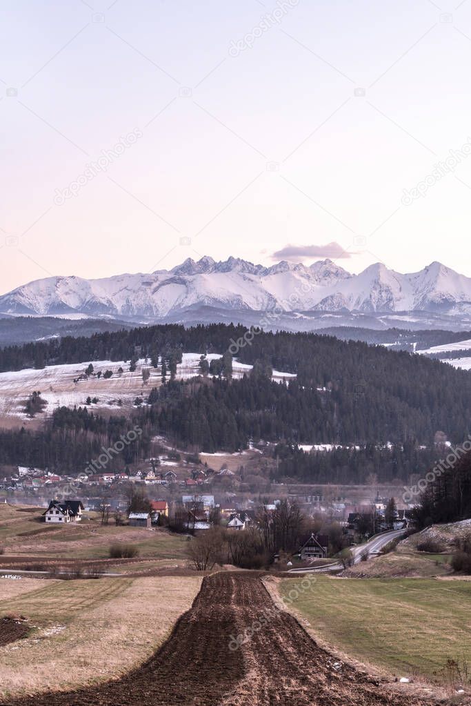 Beautiful landscape with a view of the Tatra Mountains