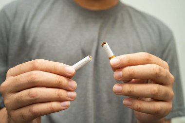 Sigarayı bırak, Asyalı genç adam kırıyor sigarayı yok et.