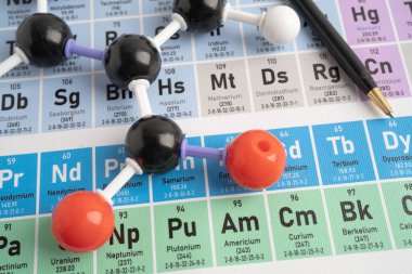 Periyodik tablo arka planında moleküller kimyasal.