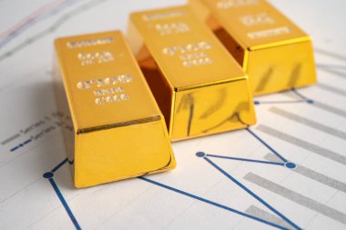 Grafik kağıdında altın külçeleri, finansman ticari yatırım para birimi.