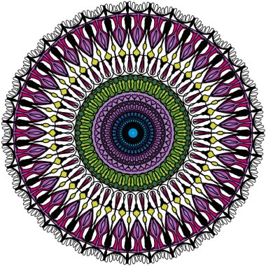 Foral Mandola Desenli Çiçekler Nazikçe. El çizimi Kusursuz Desenli Tasarım Arkaplanı. Geometri Düzensiz Etnik Hint Asya Süslemeleri, Çiçek Renkli Çiçekler.