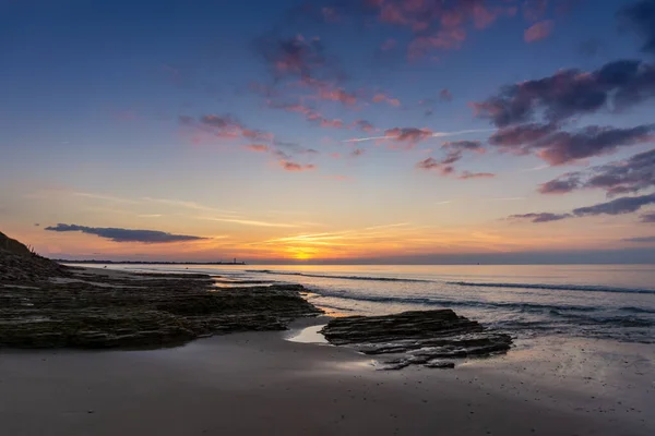 Una Hermosa Puesta Sol Costa Atlántica Francia Ile Con Faro — Foto de Stock