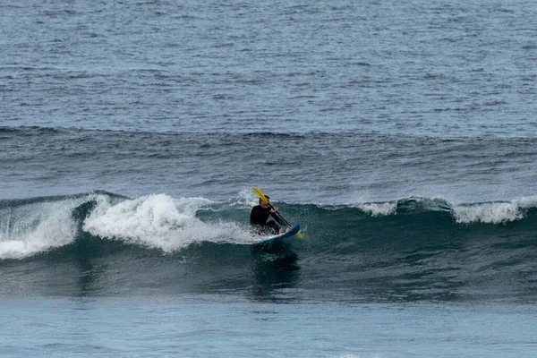 Saint Jean Luz France Října 2020 Muž Středního Věku Surfující — Stock fotografie