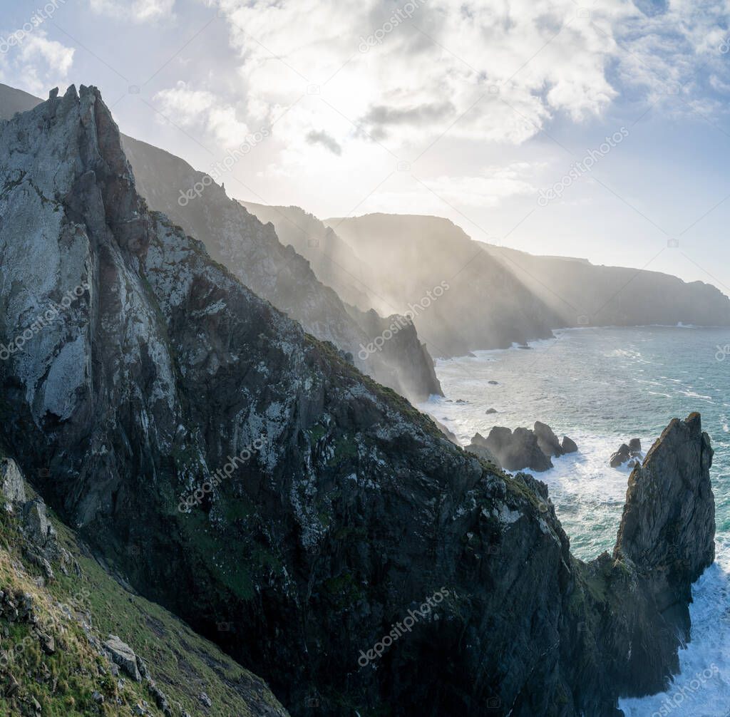 the wild rocky coast of Galicia in northern Spain at Cabo Ortegal