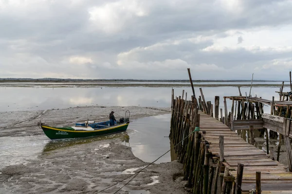 Carrasqueira Portugal Dezember 2020 Fischer Verlassen Abends Bei Ebbe Die — Stockfoto