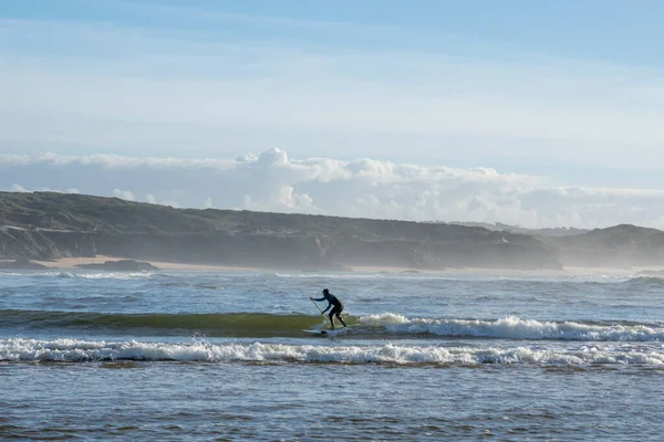 Vila Nova Milfontes Portugal Décembre 2020 Surfeur Aime Attraper Des — Photo