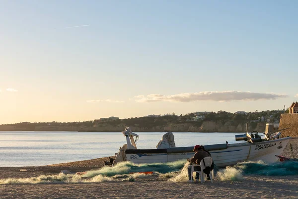 Amarcao Pera Portogallo Dicembre 2020 Pescatori Sulla Praia Dos Pescadores — Foto Stock
