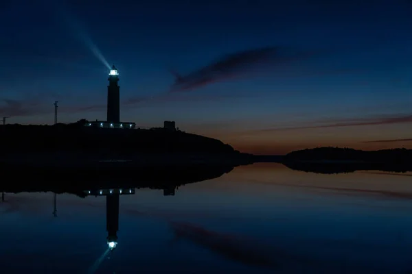 Veduta Della Luce Del Faro Capo Trafalgar Dopo Tramonto Con — Foto Stock