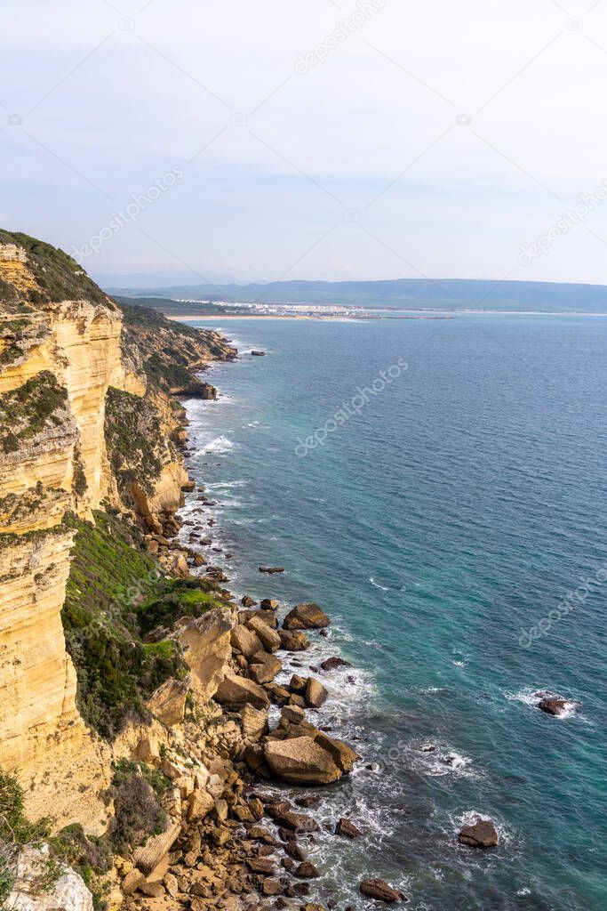 View of the cliffs of Barbate on the Costa de la Luz in Andalusia in southern Spain