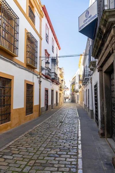 Zafra, İspanya - 29 Ocak 2021: Extremadura 'daki tarihi Zafra kasabasının dar bir yolu