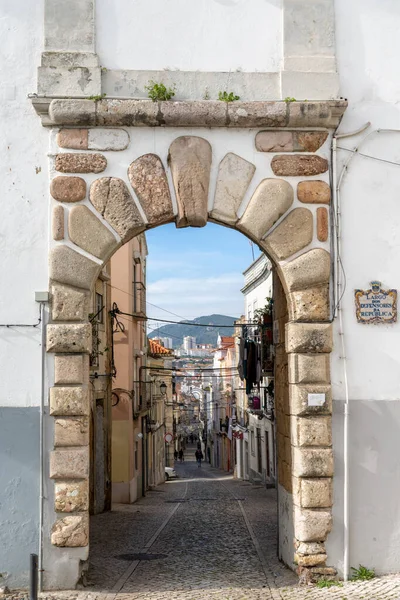 Setúbal Portugal Dezembro 2020 Antigo Portão Cidade Que Leva Centro — Fotografia de Stock