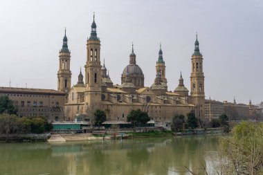 Zaragoza, Spain - 5 March, 2021: view of the historic cathedral in the old city center of Zaragoza