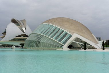 Valencia, İspanya - 3 Mart 2021: Valencia 'daki ikonik Sanat ve Bilim Şehri
