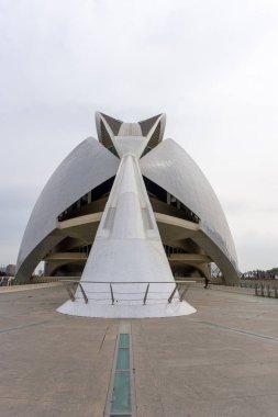 Valencia, İspanya - 3 Mart 2021: Valencia Sanat ve Bilim Şehri 'ndeki opera binasının manzarası