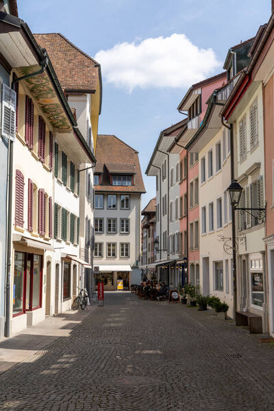 Aarau, Switzerland - 28 April, 2021: the historic city center in the Swiss town of Aarau