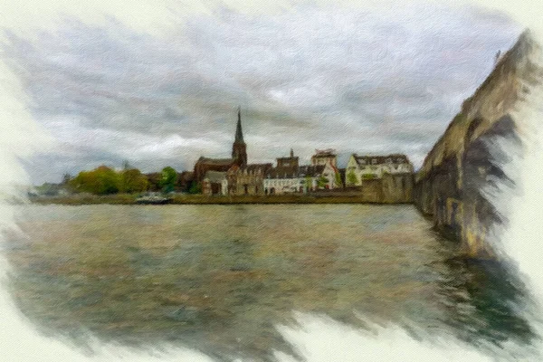 Digital Oil Cityscape Maastricht Maas River Netherlands — Stock Photo, Image