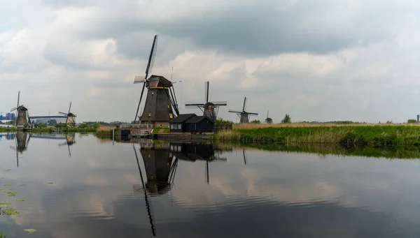 Een Blik Historische Eeuwse Windmolens Bij Kinderdijk Zuid Holland — Stockfoto