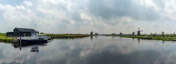 Vista Panorámica Los Molinos Viento Canales Kinderdijk Holanda Meridional Con — Foto de Stock