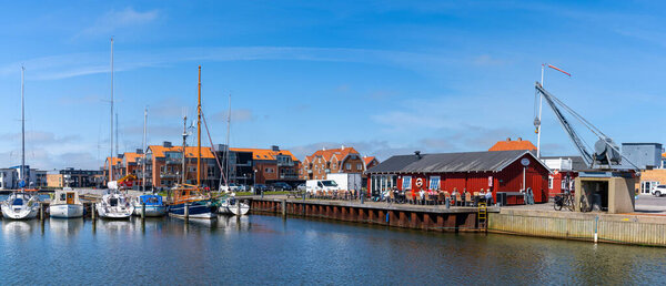 Ringkobing, Denmark - 31 May, 2021: the marina and port restaurant in Ringkobing in central Denmark