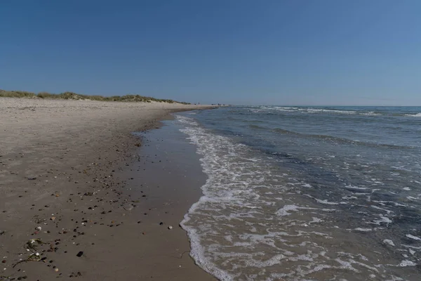 Idylická Zlatá Písečná Pláž Severním Dánsku Písečnými Dunami Jemnými Vlnami — Stock fotografie