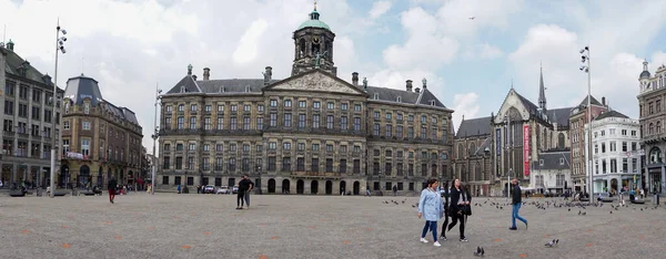 Amsterdam Holandia Maja 2021 Widok Panoramiczny Suqare Pałac Królewski Amsterdamie — Zdjęcie stockowe