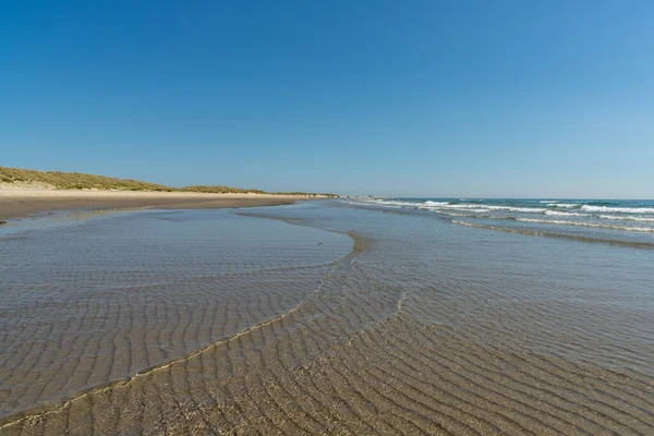 Een Idyllisch Goudkleurig Zandstrand Noord Denemarken Met Zandduinen Zachte Golven — Stockfoto