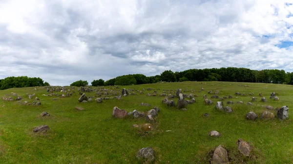 Vista Panorâmica Dos Terrenos Cemitério Lindholm Hills Viking Norte Dinamarca — Fotografia de Stock
