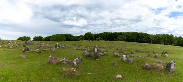 Vista Panorâmica Dos Terrenos Cemitério Lindholm Hills Viking Norte Dinamarca — Fotografia de Stock