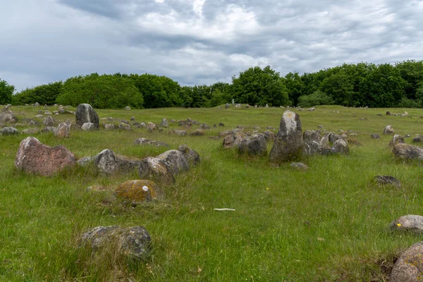 Uma Vista Dos Terrenos Cemitério Lindholm Hills Viking Norte Dinamarca — Fotografia de Stock