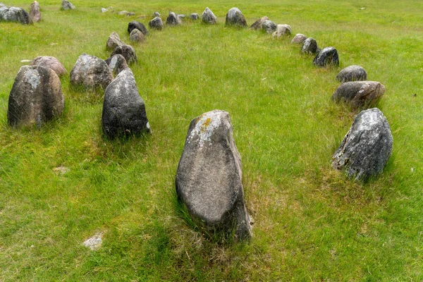 Círculo Pedra Principal Local Sepultamento Viking Lindholm Hills Norte Dinamarca — Fotografia de Stock