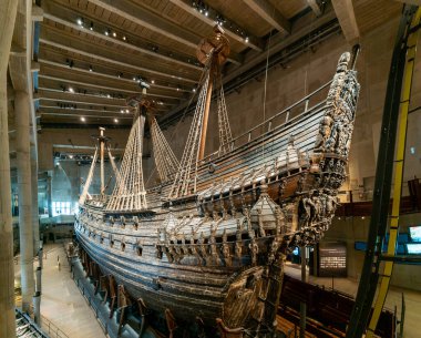 Stockholm, Sweden - 24 June, 2021: view of the 17-th century Vasa warship in the Vasa Museum in Stockholm clipart