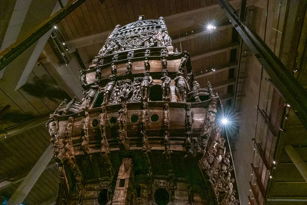 Estocolmo Suécia Junho 2021 Vista Popa Ornamentada Esculpida Mão Navio — Fotografia de Stock