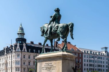 Helsingborg, İsveç - 17 Haziran 2021: Helsingborg şehir merkezinde Magnus Stenbock 'un heykeli