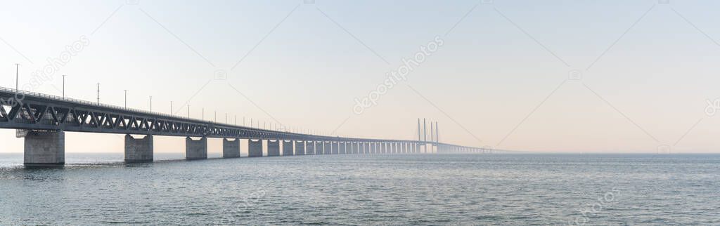 A panorama view of the Oresund bridge between Denmark and Sweden