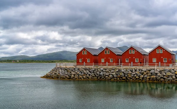 Skreda Noruega Julho 2021 Casas Coloridas Madeira Vermelha Frente Mar — Fotografia de Stock